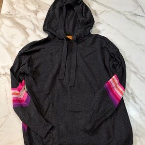 Wispr Gray Hooded Sweater with Pink and Purple Stripes